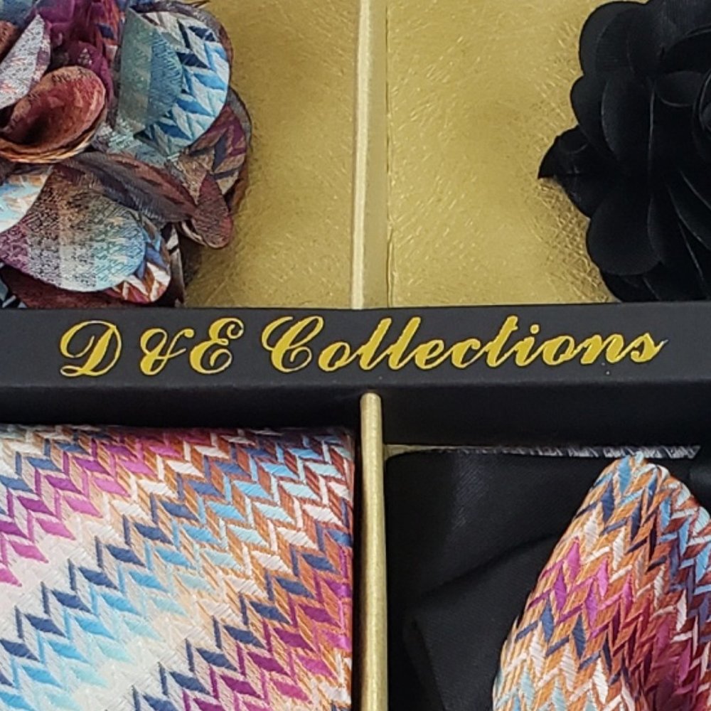 6 Piece Pink Blue Chevron Necktie & Bow Tie Set - Picture 6 of 6